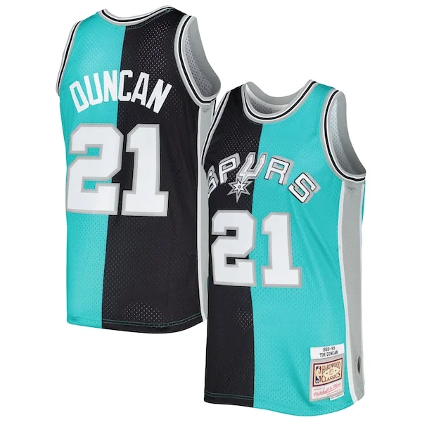 Pratico Sofisticato Tim Duncan San Antonio Spurs Hardwood Classics 1998/99 Split Swingman Jersey Black/Teal