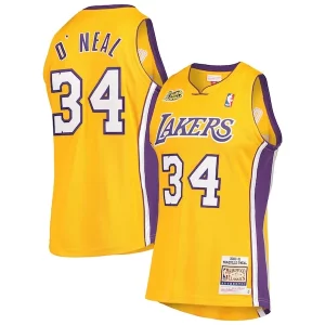 Prestigioso Shaquille O'Neal Los Angeles Lakers 2000 NBA Finals Hardwood Classics Authentic Jersey Gold