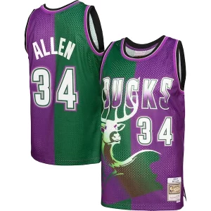 Robusto Carino Lussuoso Ray Allen Milwaukee Bucks Hardwood Classics 1996/97 Split Swingman Jersey Green/Purple