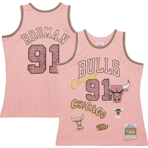 Sofisticato Carino Dennis Rodman Chicago Bulls 1997/98 Swingman Sidewalk Sketch Jersey Pink