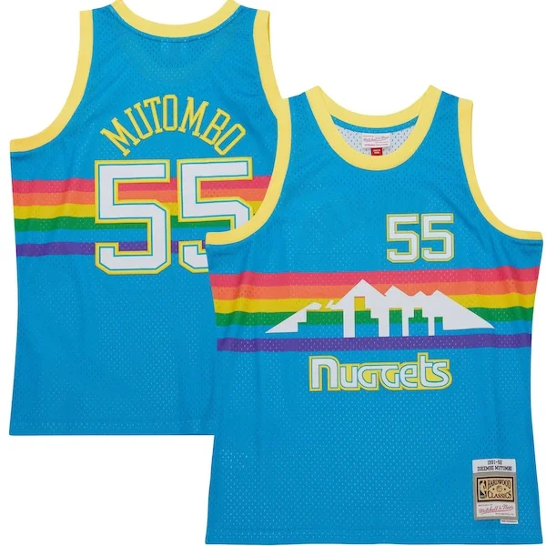 Sofisticato Dikembe Mutombo Denver Nuggets Hardwood Classics 1991/92 Tropical Swingman Jersey Blue