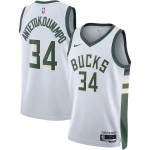 Sofisticato Giannis Antetokounmpo Milwaukee Bucks Nike Unisex Swingman Jersey Association Edition White/Hunter Green