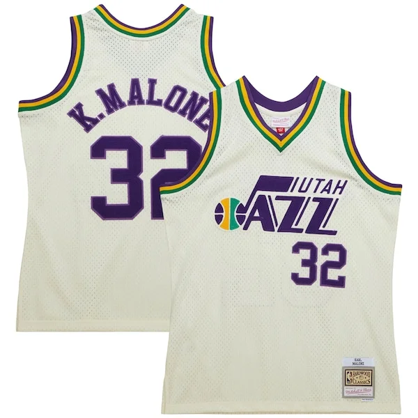 Sofisticato Magnifico Karl Malone Utah Jazz Chainstitch Swingman Jersey Cream