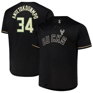 Trendy Giannis Antetokounmpo Milwaukee Bucks Profile Big & Tall Name & Number Button Up Jersey Black