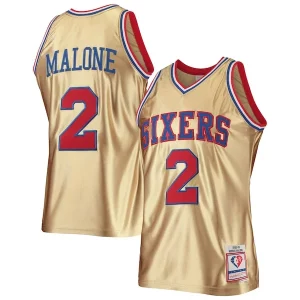 Versatile Moses Malone Philadelphia 76ers 75th Anniversary 1982/83 Hardwood Classics Swingman Jersey Gold